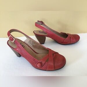 Indigo Red Leather Slingback Heels